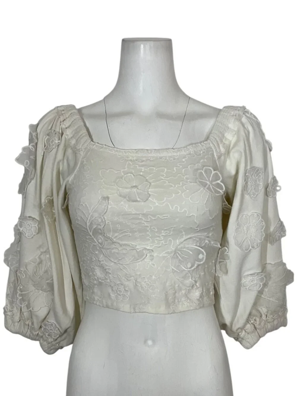 Free People Icing On Blouse Top XS Floral Lace Cropped Off-The-Shoulder